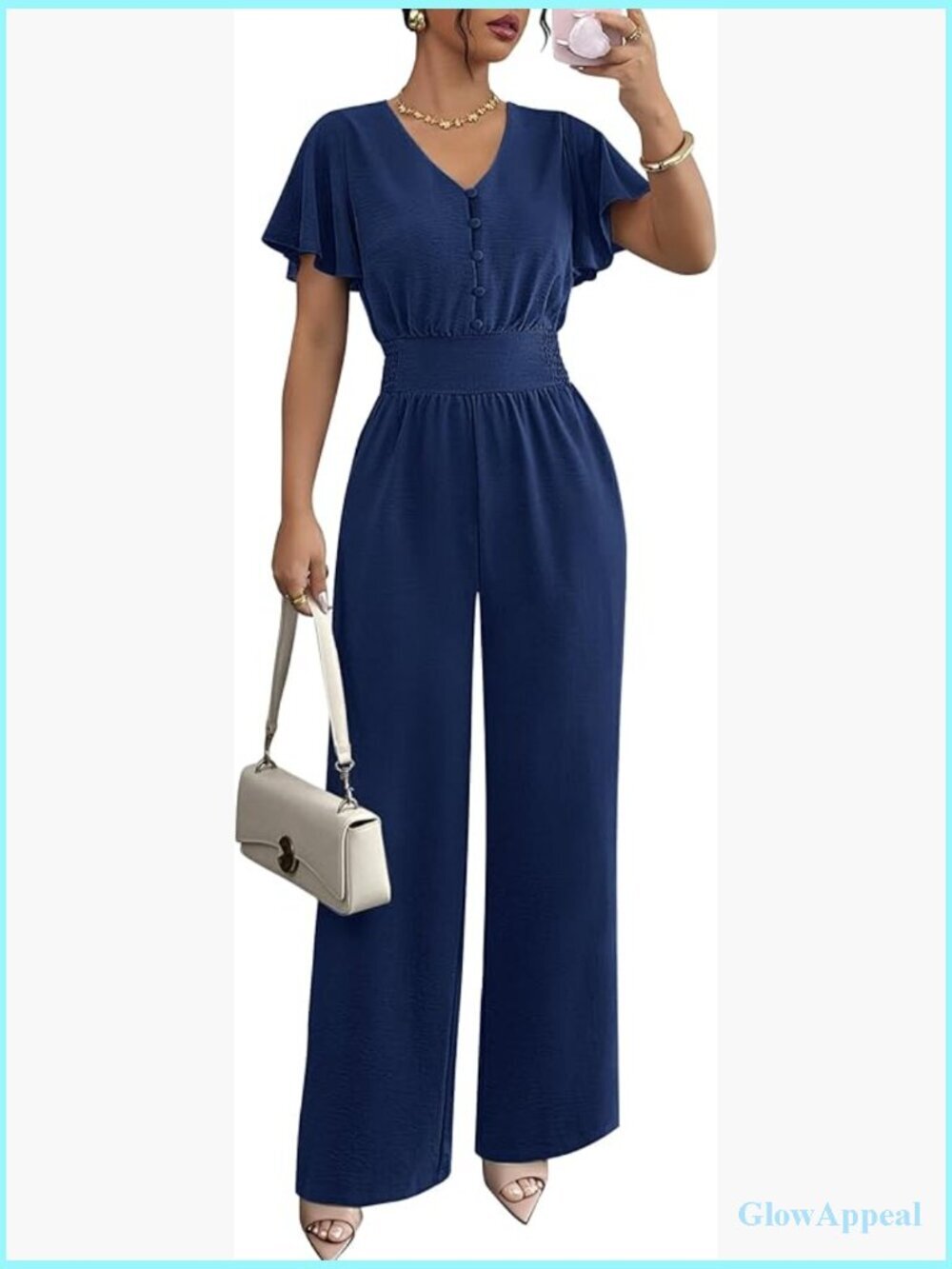 Ruffle Short Sleeve V Neck Wide Leg Jumpsuit Dressy Romper